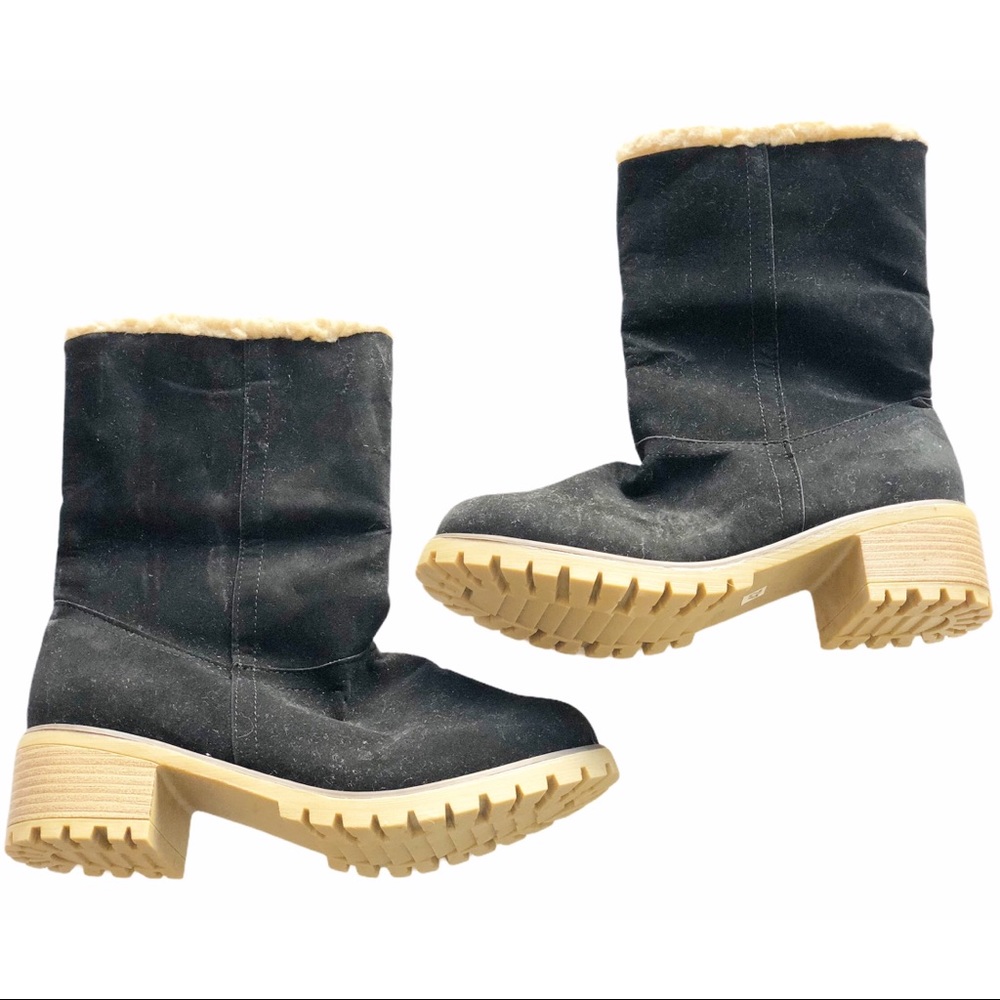 Black Faux Suede and Fur Boots Size 42